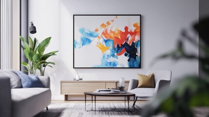 Modern Living Room with Abstract Painting and Grey Armchair