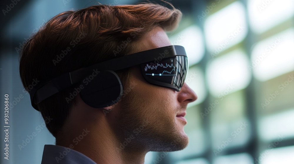 Aufkleber man wearing futuristic glasses with data display