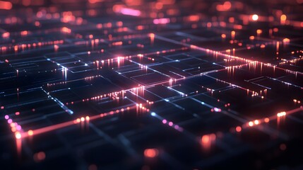Obraz premium Abstract digital grid with glowing data points in a complex network