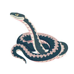 Cartoon pretty tropical snake with a pattern on the back. Vector illustration exotic beautiful coiled serpent isolated on white background. Symbol of the year design element.