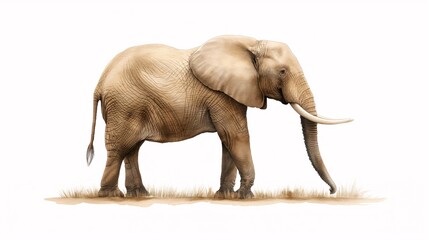 Fototapeta premium Majestic Elephant in Watercolor: A majestic African elephant stands tall in a serene watercolor illustration, capturing its powerful presence and gentle nature. The intricate details and soft colors e