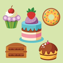 Sweet Temptations: Cupcakes, Cake, Donuts, and More Vector Illustrator.