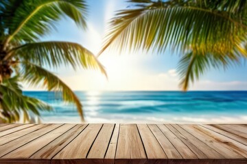 Fototapeta premium the AI Image Generator, seascape and palm tree, blur bokeh light of calm sea and sky