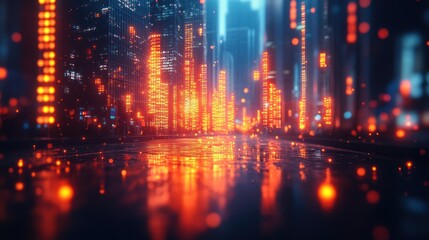 Cyberpunk Cityscape with Rain and Neon Lights