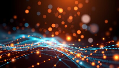 Obraz premium Glowing orange and yellow lights with a blurred background, creating a warm and festive atmosphere