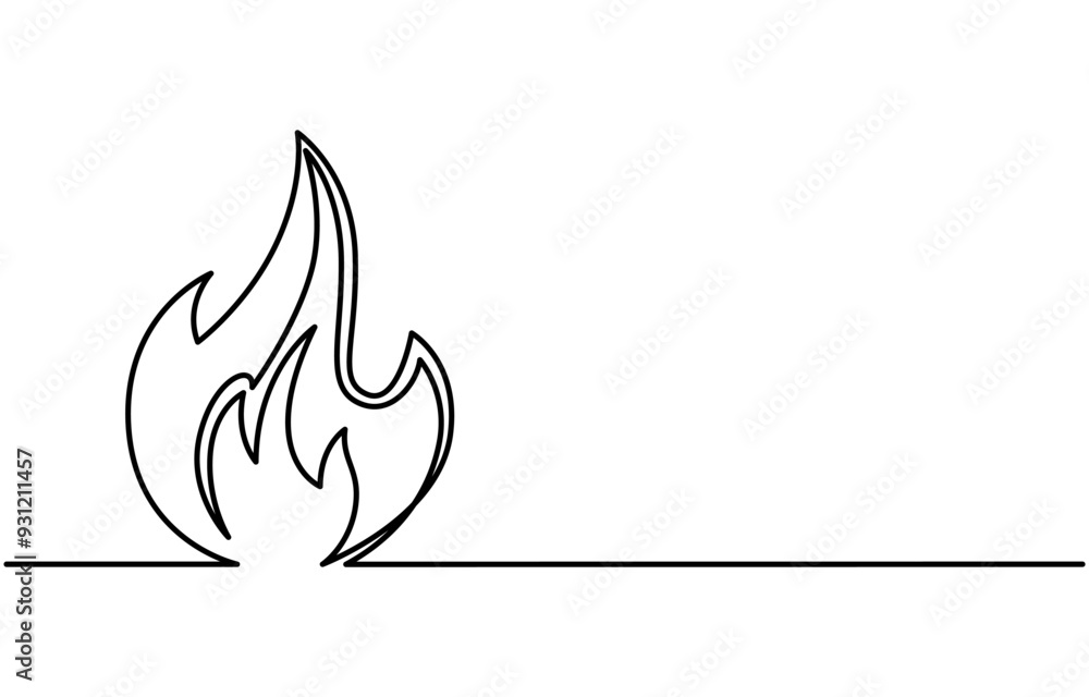 Poster continuous editable drawing of fire icon. flame symbol in one line style, continuous single line ske