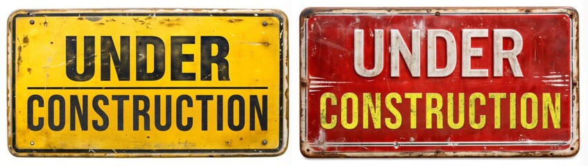 Under Construction Signs, Yellow and Red.