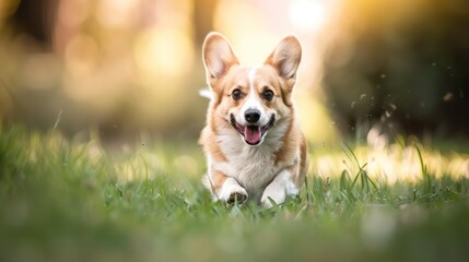 Happy Corgi Running Through Grass