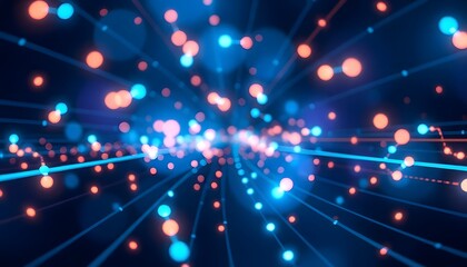 Glowing blue and orange abstract lines and particles, creating a dynamic and futuristic composition with a sense of movement and energy