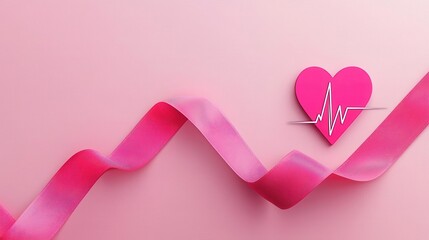 Pink Ribbon and Heartbeat Pink ribbon with a heartbeat line