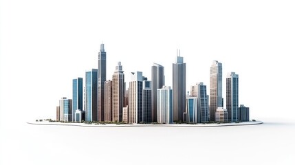 Naklejka premium A cityscape of skyscrapers with a white background.
