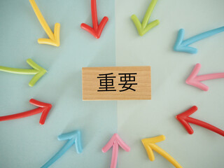 カラフルな矢印に囲まれた重要の文字