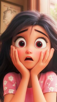 A shy girl hides her cheeks, flushed with embarrassment, embodying the sweet charm of youthful innocence and style.