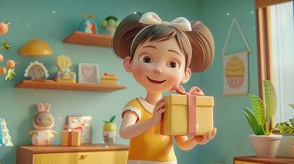 Illustration of child bring gift
