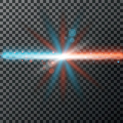 light effect on transparent background, blue and red beams with blur