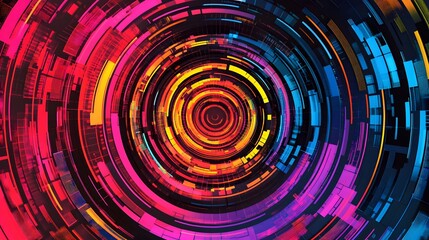 Circular data patterns in bright colors creating a futuristic abstract design