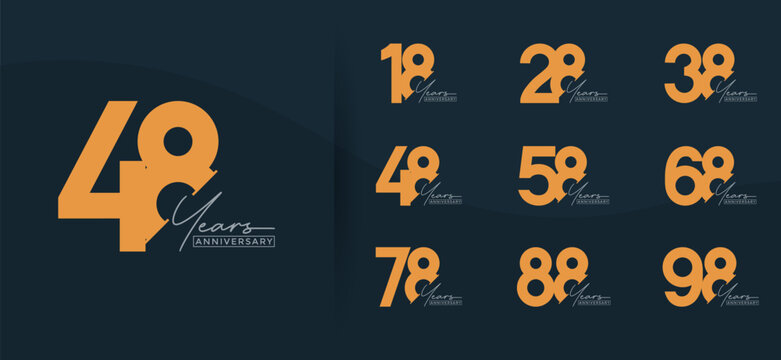 anniversary logo style set with orange color can be use for celebration moment