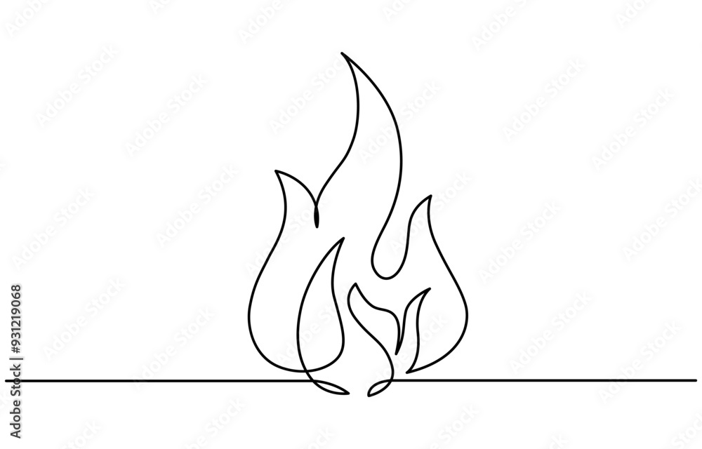 Poster continuous editable drawing of fire icon. flame symbol in one line style, continuous single line ske