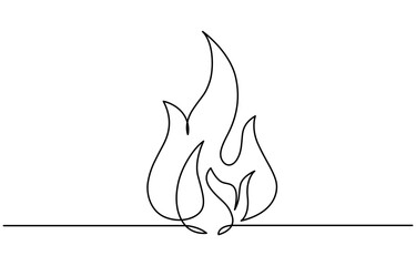 Continuous editable drawing of fire icon. Flame symbol in one line style, Continuous single line sketch drawing of bonfire campfire camping activity. One line warm body in campsite light, cooking food