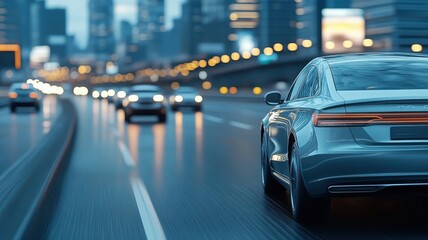Fototapeta premium A fleet of autonomous cars moving in perfect synchronization on a highway, controlled by a central system.