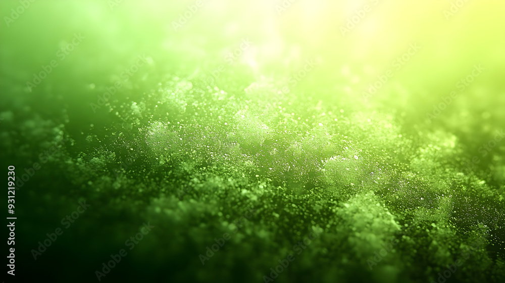 Poster abstract green texture with soft light and sparkling particles.
