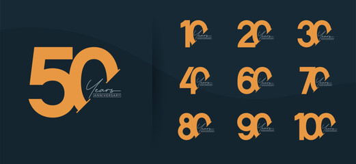 anniversary logo style set with orange color can be use for celebration moment