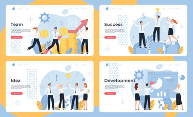 The concept of team work. Joint contribution to business. Achieving success. Discussion of ideas. Vector illustration
