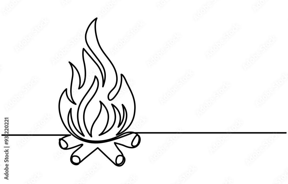 Poster continuous editable drawing of fire icon. flame symbol in one line style, continuous single line ske