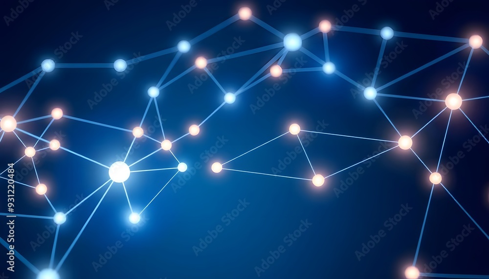 Poster a futuristic network of glowing nodes and interconnected lines against a dark background, creating a