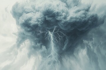 A dramatic sky showcasing dark, stormy clouds filled with energy and tension. Lightning strikes illuminate the scene, creating a powerful mood. Perfect for nature and weather themes. Generative AI