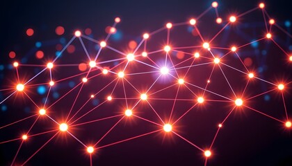 Glowing blue abstract network of interconnected nodes and lines against a dark background