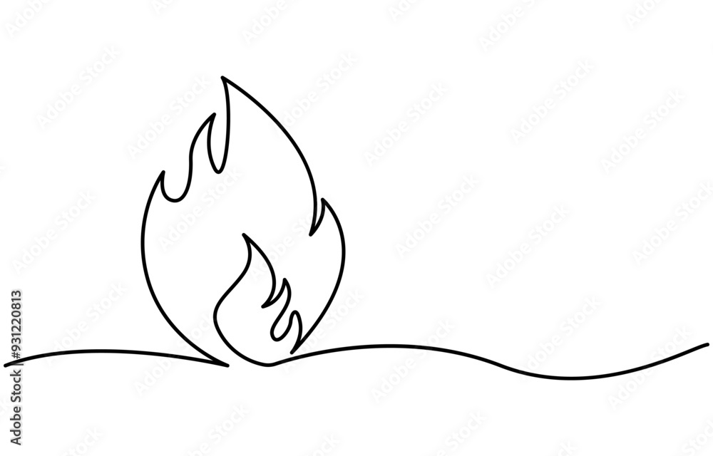Poster continuous editable drawing of fire icon. flame symbol in one line style, continuous single line ske
