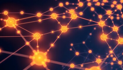 Obraz premium Glowing blue abstract network of interconnected nodes and lines against a dark background