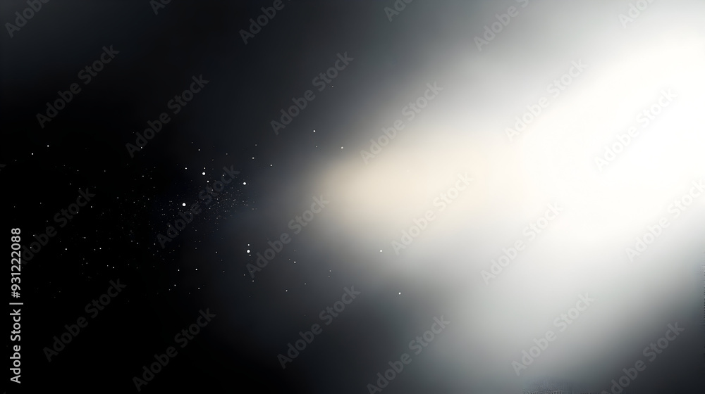 Poster abstract light beam with particles in a dark background.