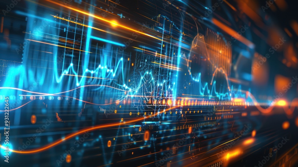 Poster abstract digital data visualization with lines, graphs, and lights