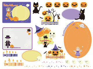 Halloween background accessory heading set with outline