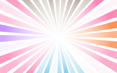 Sunlight retro horizontal background. Pale multicolor beige color burst background. Vector illustration. Magic light, sun beam ray wallpaper.