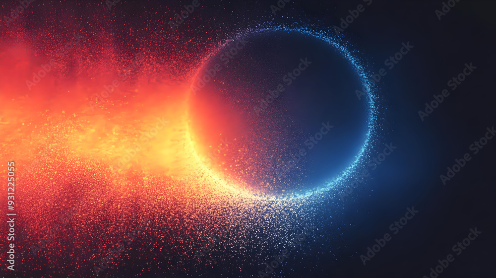 Poster abstract representation of a glowing sphere with colorful particles.