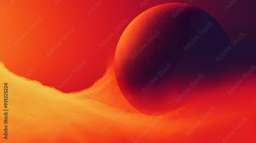 Poster abstract representation of a planet surrounded by vibrant clouds.