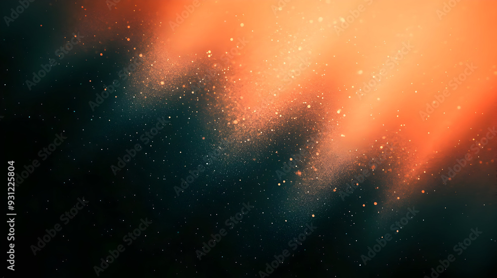 Poster abstract representation of light and particles in a dark background.