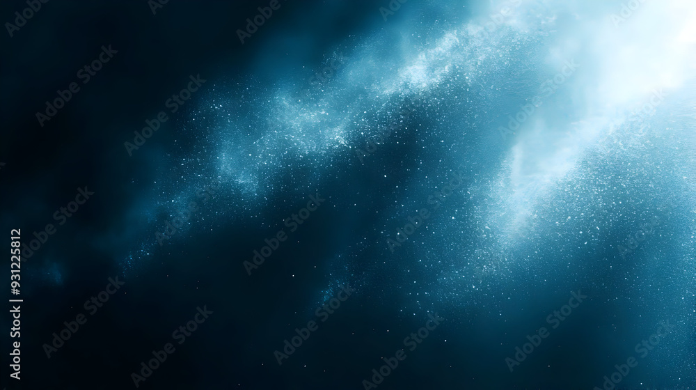 Poster abstract representation of light and particles in a dark environment.