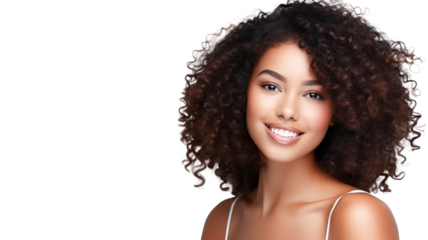 Beauty portrait of african american woman with clean healthy skin on transparent background.
