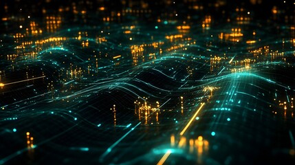 Abstract glowing lines forming a complex data network in a 3D space