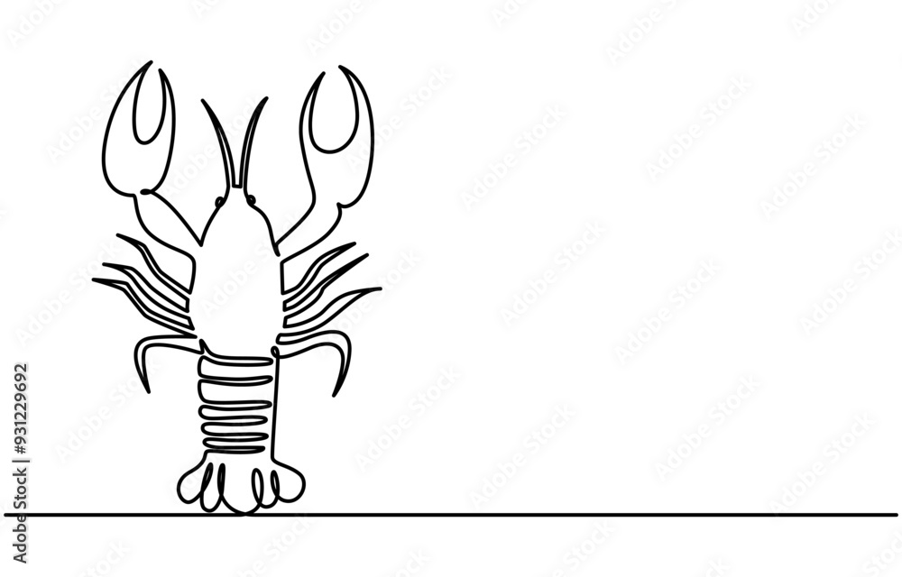 Poster vector continuous one single line drawing icon of lobsters crayfish in silhouette on a white backgro