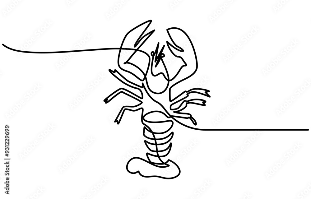 Poster vector continuous one single line drawing icon of lobsters crayfish in silhouette on a white backgro