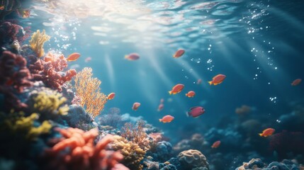 Sunbeams Illuminating Vibrant Coral Reef