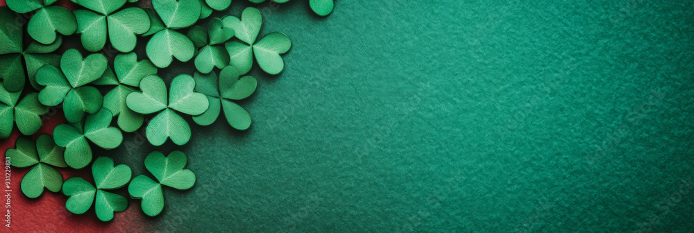 Aufkleber dark green and red gradient with shadowy shamrock overlays fading into a textured background subtle 