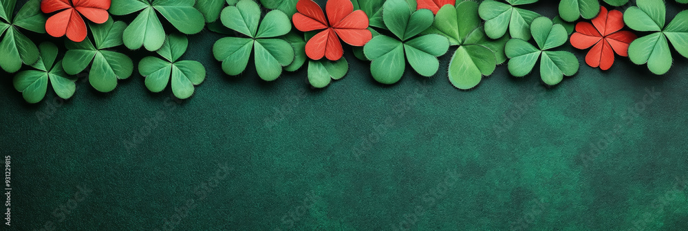 Aufkleber dark green and red gradient with shadowy shamrock overlays fading into a textured background subtle 