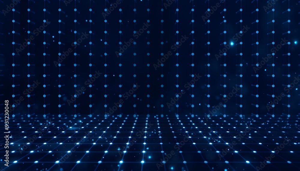 Poster a futuristic digital data with a glowing blue sphere and a network of interconnected lines and point