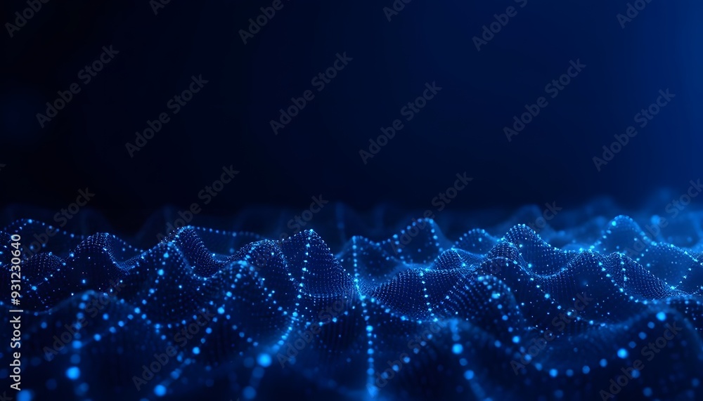 Poster a futuristic digital data with a glowing blue sphere and a network of interconnected lines and point